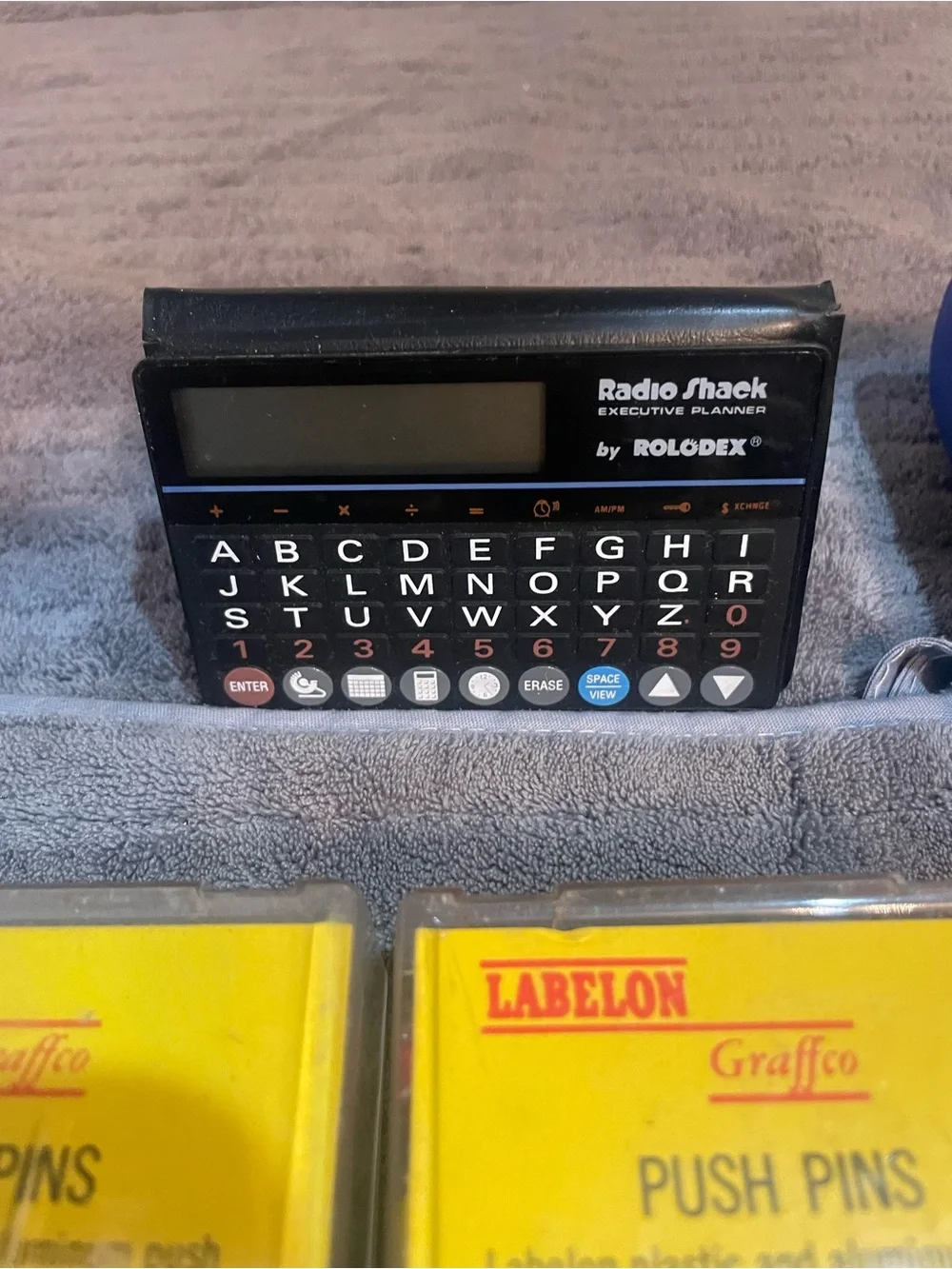 Vintage Office Supplies Labelon Push Pins Radio Shack Calculator Sony DVR Lot